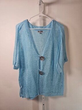 JM Collection Cardigan Blue Short Sleeves Minimalist Lagenlook 2X